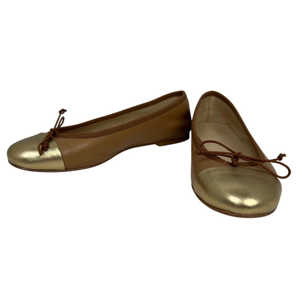 M.GEMI Tan & Gold The Rosa Leather Ballet Flat Handmade in Italy EU 38 US 7.5 - Picture 3 of 10